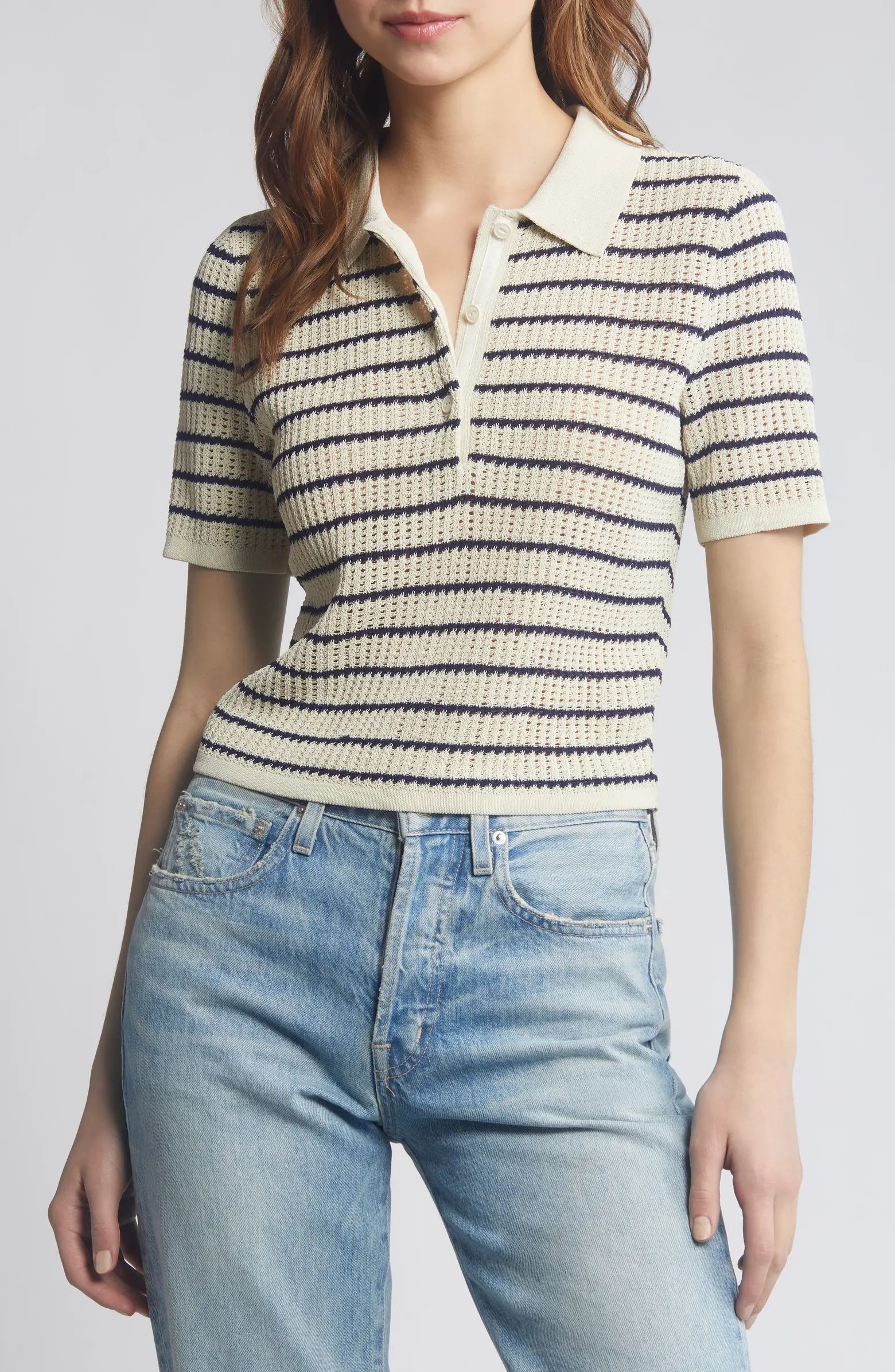Viola Stripe Cotton Blend Polo Sweater | Nordstrom