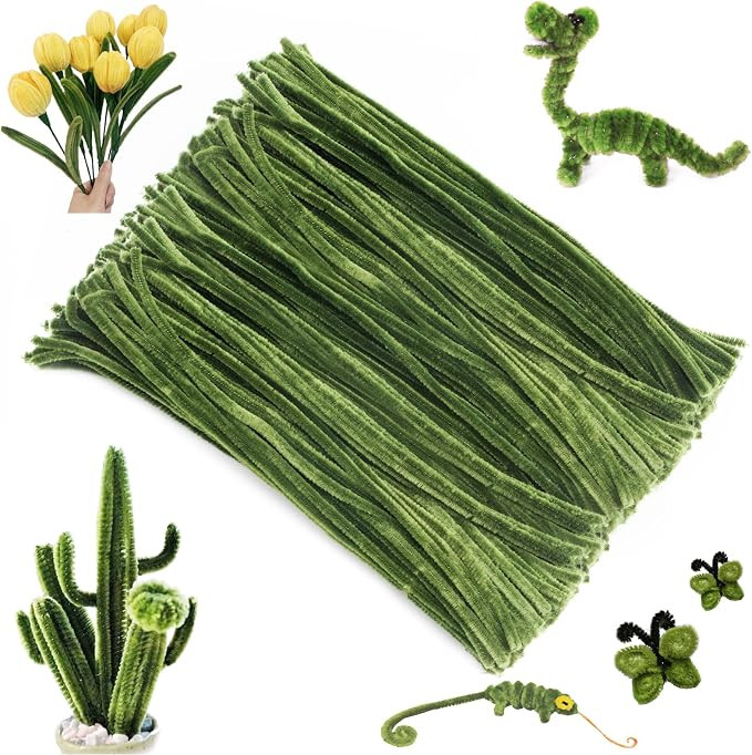 jijAcraft 200Pcs Christmas Green Pipe Cleaners - Crafting Pipe Cleaners Chenille Stems, 12 Inch H... | Amazon (US)