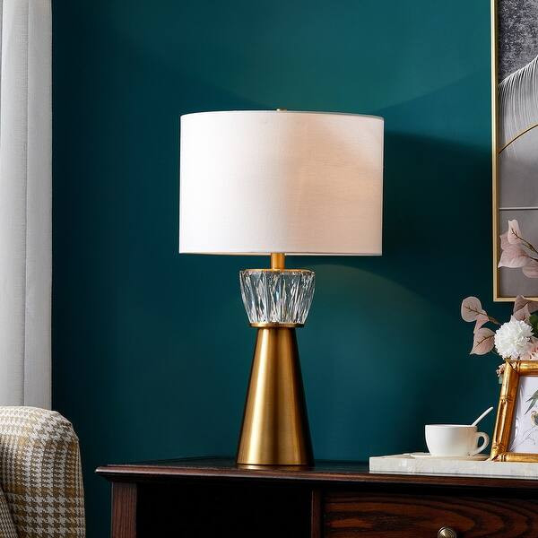 KAWOTI 24.5" Metal and Crystal Table Lamp with Fabric Shade - Overstock - 35436906 | Bed Bath & Beyond