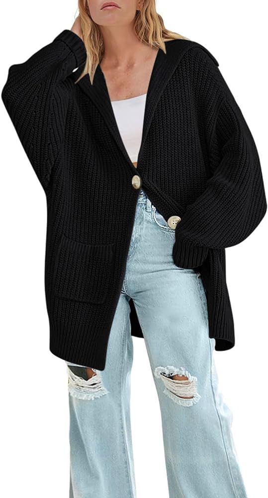 MEROKEETY Women's Long Sleeve Button Lapel Cardigan Sweater Oversized Chunky Knit Slouchy Outerwear | Amazon (US)