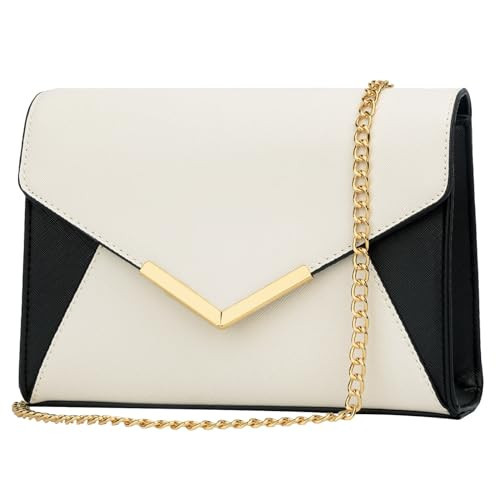KKXIU Women Elegant Faux Leather Evening Envelope Clutch Purse Foldover Bags for Party Wedding Prom (A-Black White) | Amazon (US)