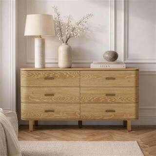 Solara Natural Oak 6-Drawer 68 in. W Solid Wood Double Dresser | The Home Depot
