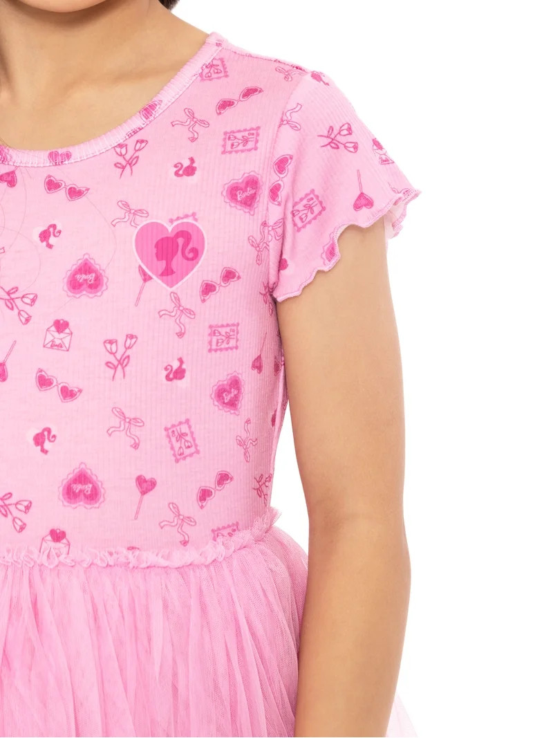 Barbie Girls' Print Tutu Dress with Short Sleeves, Sizes 4-12 | Walmart (US)