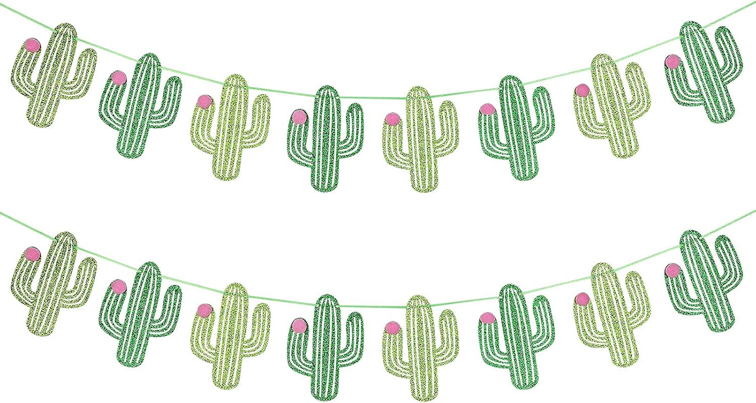 2Pcs Taco Cactus Garland Banner Green Glitter, Cinco De Mayo Cactus Banner Taco Party Banner for ... | Amazon (US)