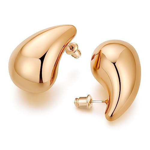 Tear Drop Earrings for Women, Chunky Gold Hoop Polishing Hypoallergenic Lightweight Waterdrop Trending Oversized Hollow Open Hoops Dupes Jewelry (rose) | Amazon (US)