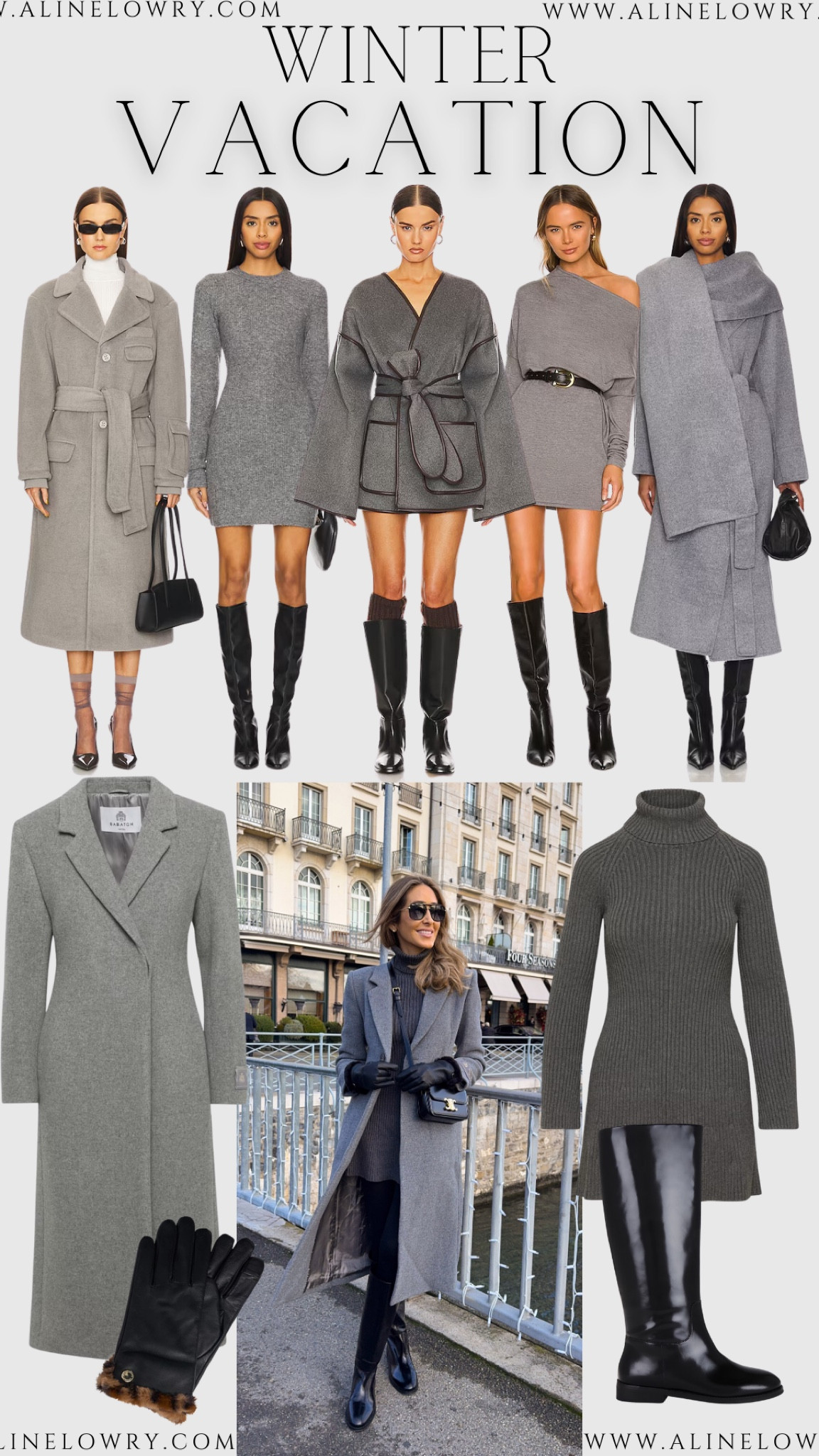 Winter vacation outfit idea I wore in Switzerland 🤍❄️. Gray coat, gray sweater dress, knee high boots, leather gloves 

#LTKSeasonal #LTKU #LTKStyleTip