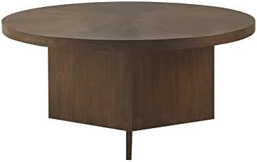 Martha Stewart Sadie Round Wood Coffee Table with Starburst Pattern Top Simple Pedestal Stand, Ci... | Amazon (US)