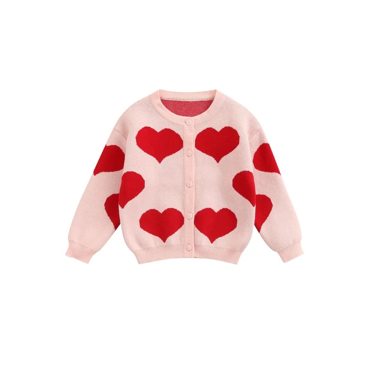 wybzd Toddler Girl Sweater Cardigan Long Sleeve Heart Print Knitted Coat Top Valentines Clothes P... | Walmart (US)