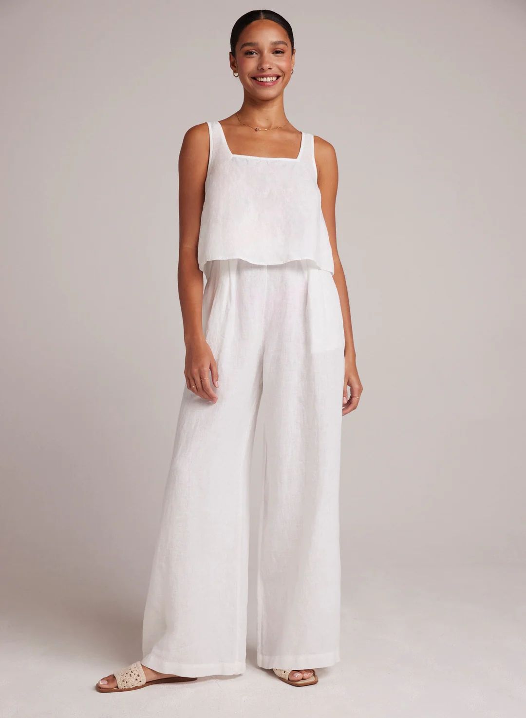 High Waisted Linen Pleated Pant- White | Bella Dahl