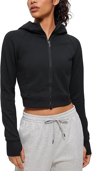 CRZ YOGA Damen Full Reißverschluss Fleece Hoodie Jacke Cropped Running Zip Up Laufjacke Workout ... | Amazon (DE)