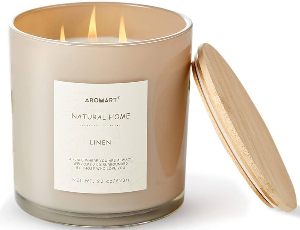 AROMART 3 Wick Large Scented Candles 22 Oz,Linen Aromatherapy Candles for Home Scented,Soy Candle... | Amazon (US)