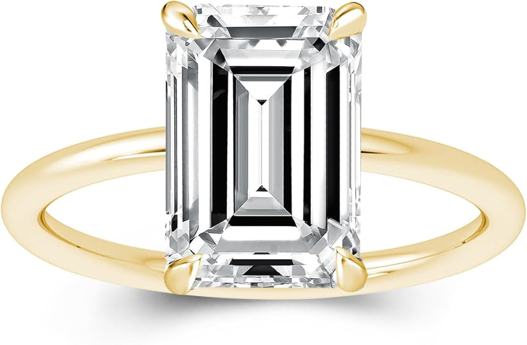 3.5ct Solitaire Elongated Emerald Cut Engagement Ring for Women,925 Silver Promise Ring | Amazon (US)