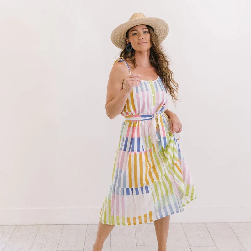 Colorful Stripe Champagne Beach Dress | Sunshine Tienda