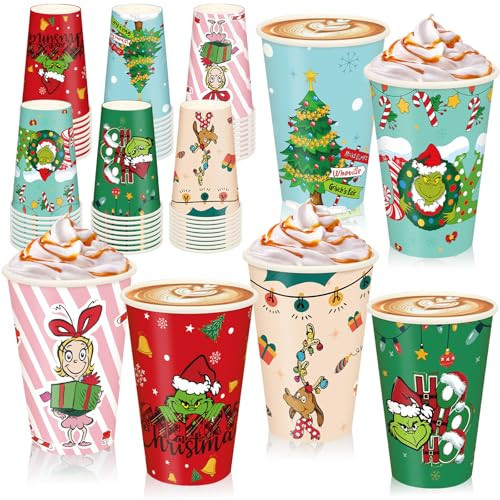 Christmas Disposable Cup 12 oz 48Pcs, Paper Coffee Cups with 6 Xmas Designs Christmas Tree, Reindeer, Snowflakes, Etc. Perfect for Christmas Dinner Winter Party Hot and Cold Drinks Party Supplies | Amazon (US)