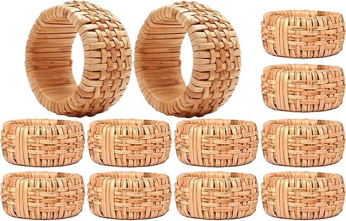 ALPHA Living HOME - Natural Rattan Napkin Rings Set of 12, Handcrafted Cane Serviette Holders for... | Amazon (US)