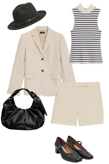 Days out outfit ideas capsule wardrobe #blazerset #shortsset #suit #bretontop #bretonvest 

#LTKeurope #LTKstyletip #LTKover40