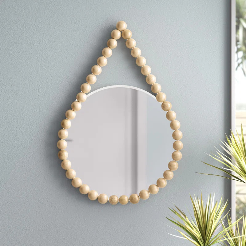 Mistana™ Teen 36" Beaded Round Mirror Contemporary Boho Coastal White and Natural Hanging Woode... | Wayfair North America