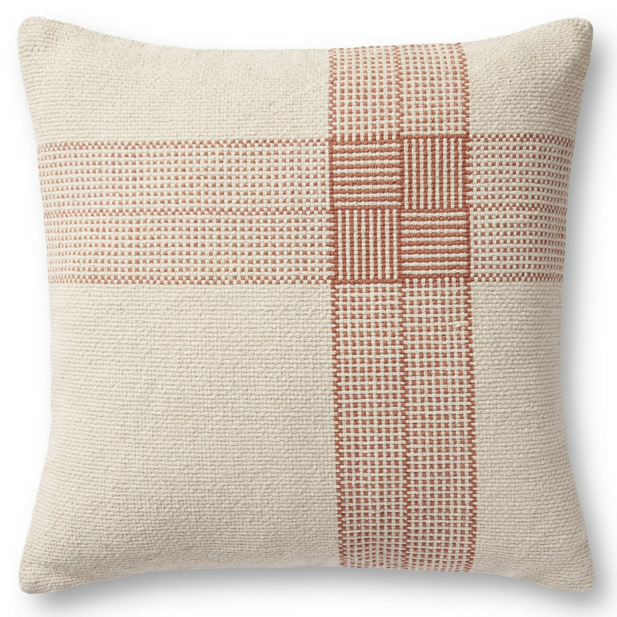Wells Pillow PMH-0041 Cream/Terracotta Cotton Striped | Rugs Direct