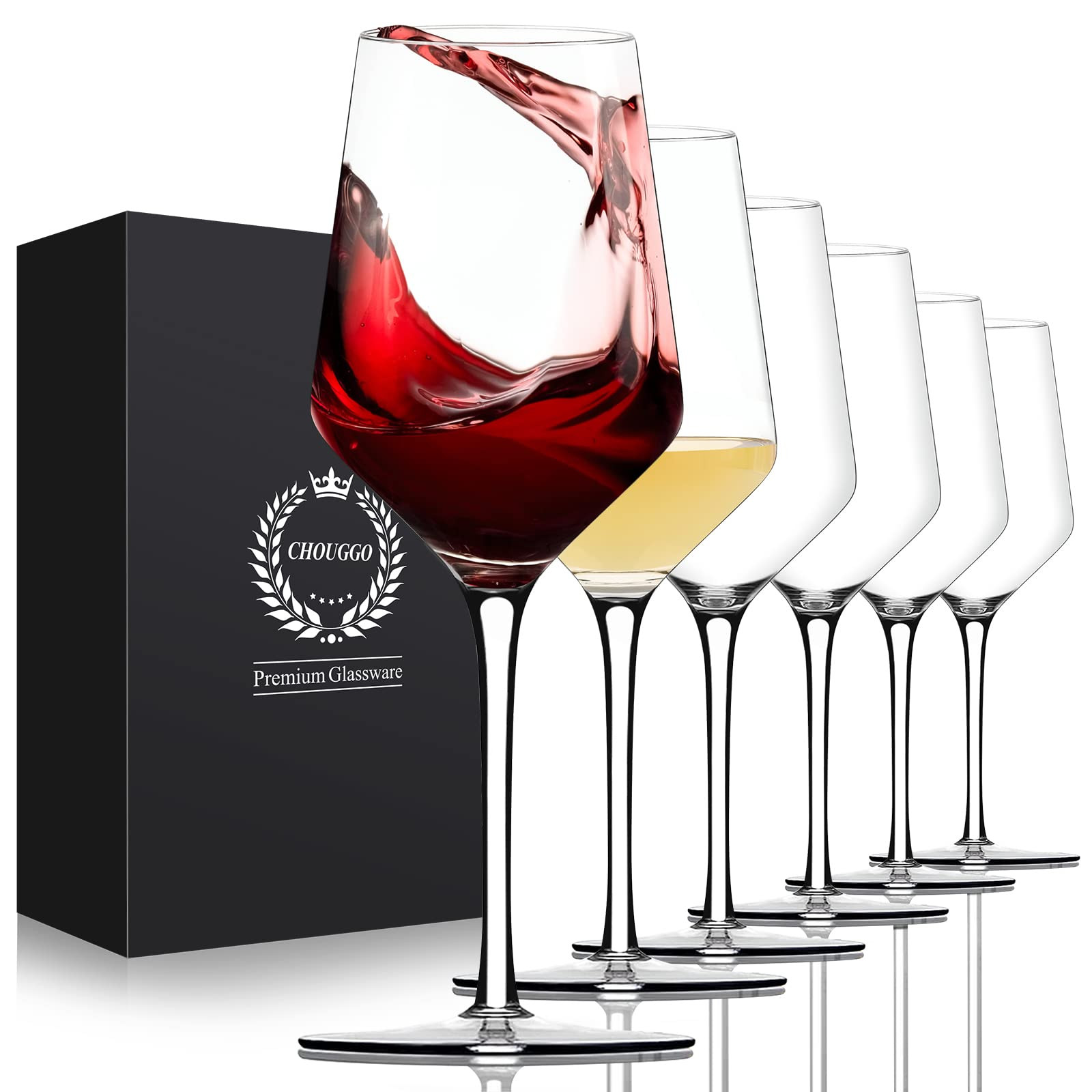 Chouggo Wine Glasses Set of 6, Hand Blown Crystal Red Wine or White Wine Glass - 15Oz, Hand Craft... | Amazon (US)