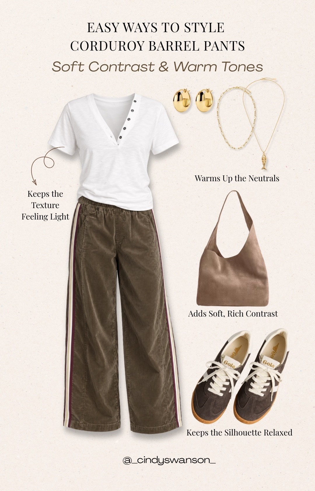 These corduroy barrel pants are such a beautiful way to bring a little warmth and texture into a neutral wardrobe. I love them with a simple white tee, soft taupe bag, and sneakers for an easy, relaxed everyday look.

#LTKOver40 #LTKootd #LTKTravel