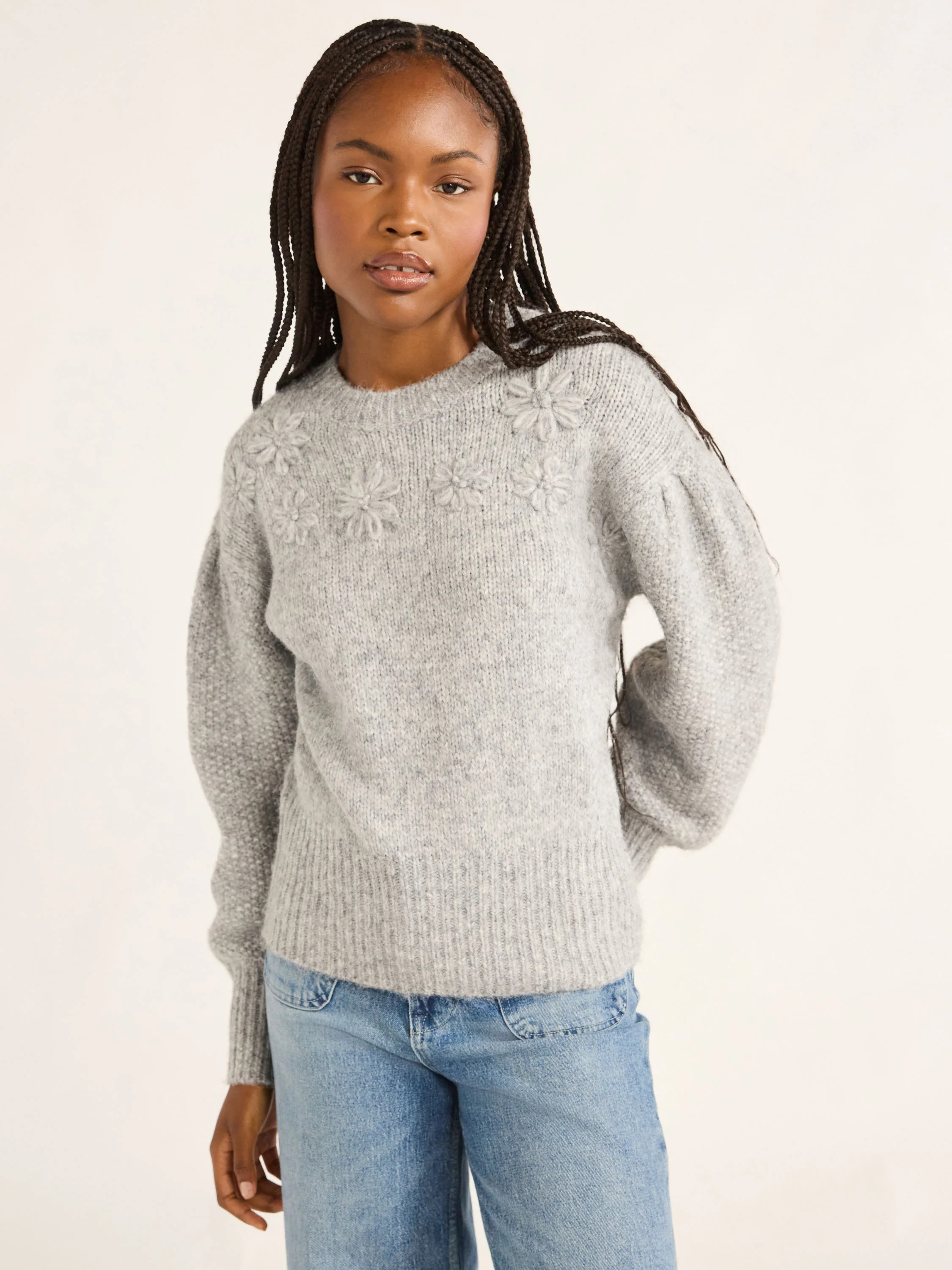 Free Assembly Women's & Women's Plus Embroidered Flower Sweater with Long Sleeves, Midweight, Siz... | Walmart (US)