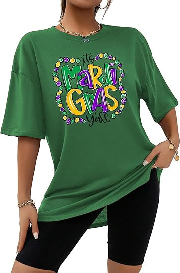 Mardi Gras Oversized Shirt for Women New Orlean Carnival Tee Shirt Outfit Holiday Short Sleeve To... | Amazon (US)