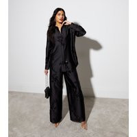 Women's Black Satin Sequin Embellished Wide Leg Trousers New Look | New Look (UK)