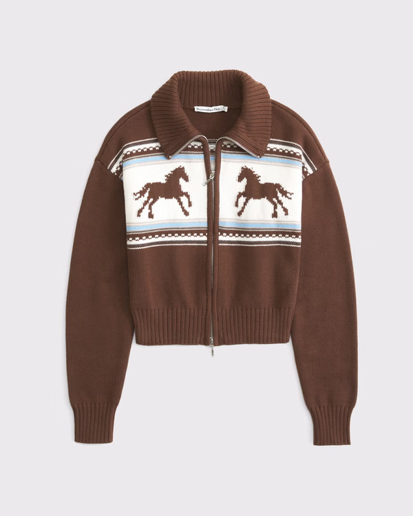 Double Zipper Western Collared Cardigan | Abercrombie & Fitch (US)