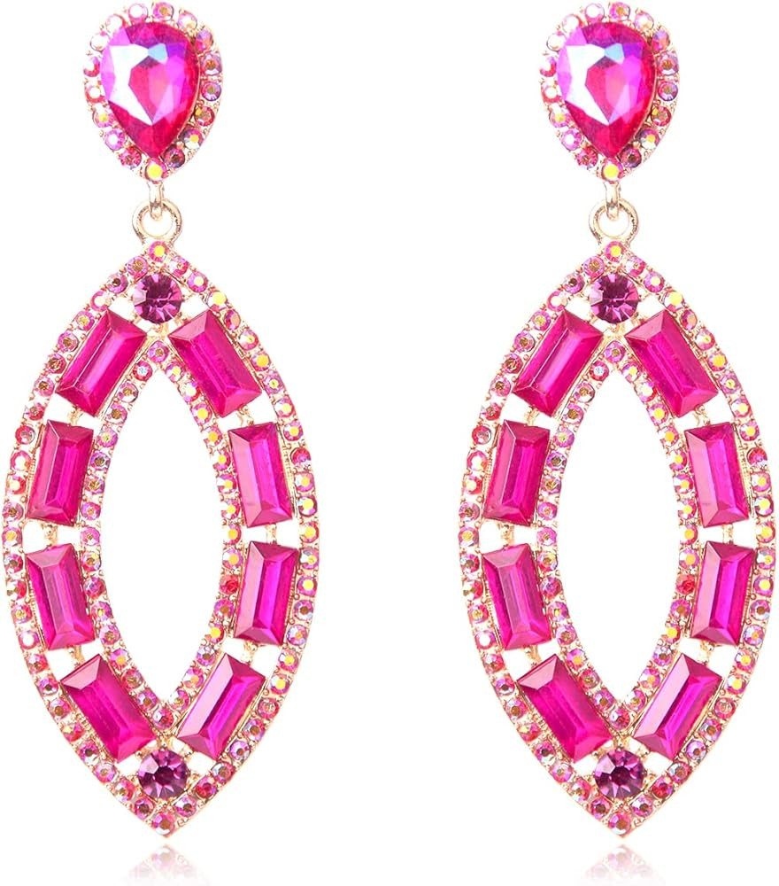 KELMALL Women's Ellipse Crystal Earrings Rhinestone Geometric Oval Drop Dangle Statement Earrings | Amazon (US)