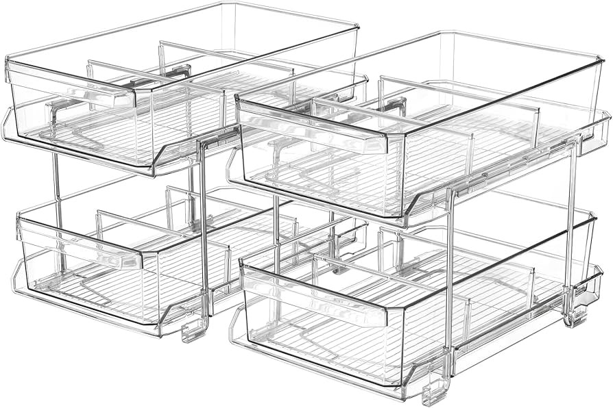 2 Set, 2 Tier Clear Organizer with Dividers for Cabinet / Counter, MultiUse Slide-Out Storage Con... | Amazon (US)