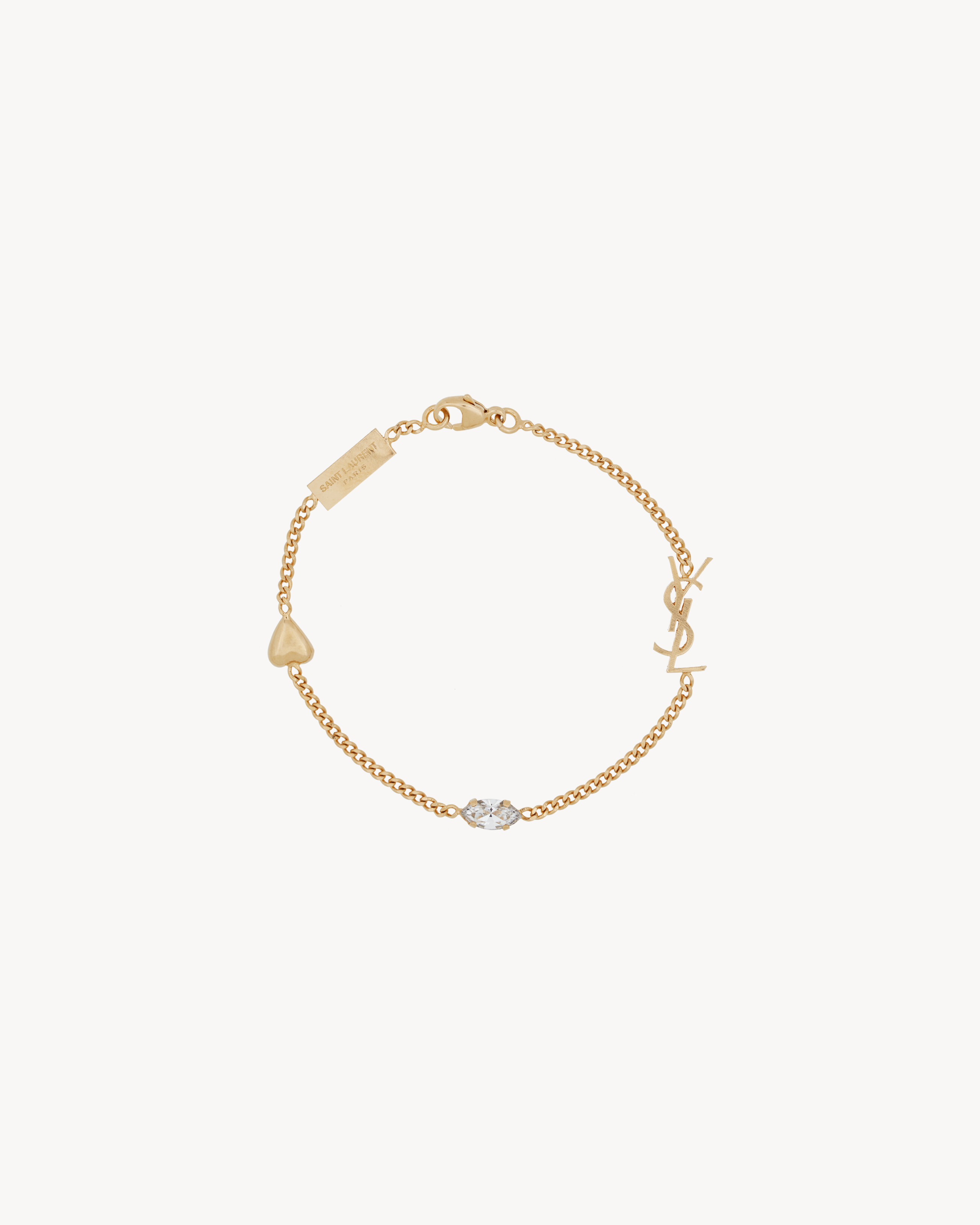 cable-chain bracelet adorned with CASSANDRE, heart and rhinestone charms. | Saint Laurent Inc. (Global)