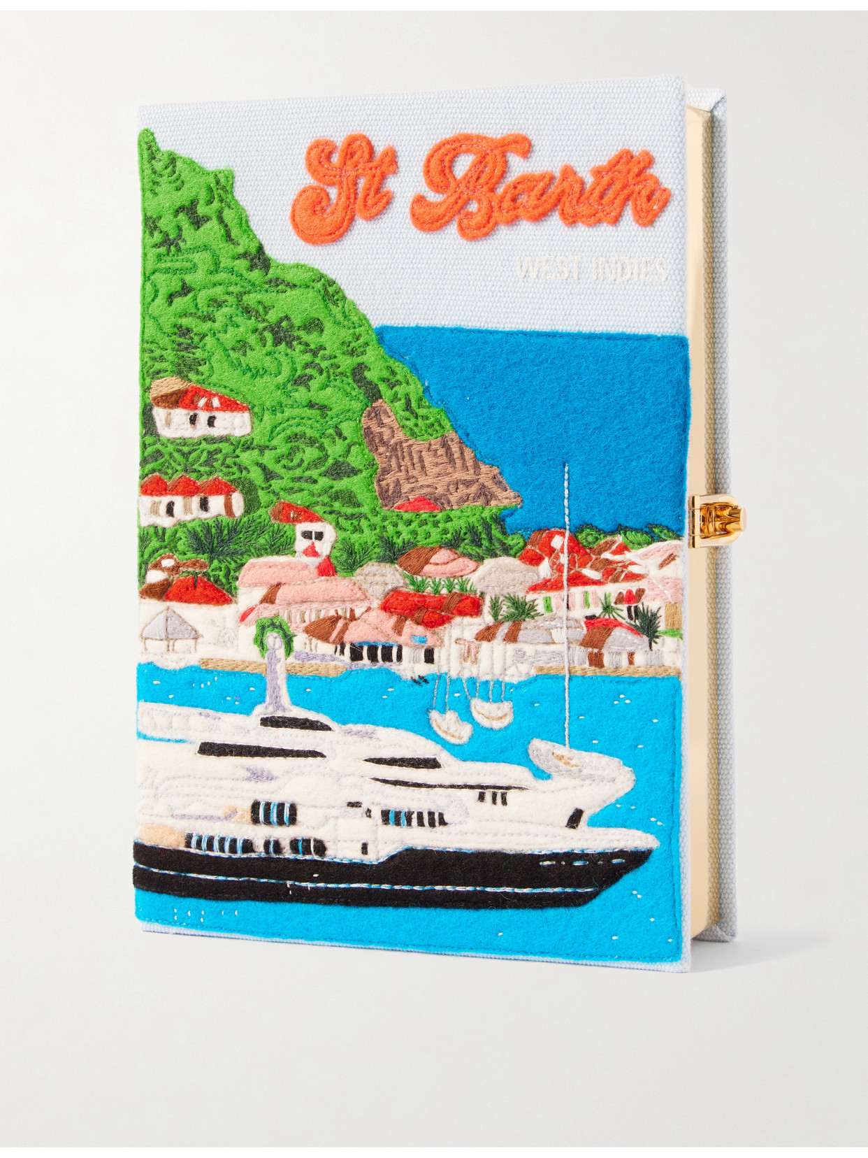 Olympia Le-Tan - St. Barth Embroidered Appliquéd Cotton, Wool And Silk-blend Canvas Clutch - Blue | NET-A-PORTER (US)