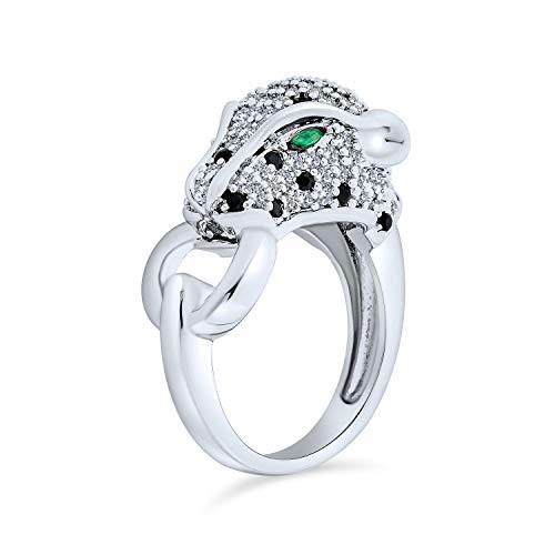 Bling Jewelry Green Eye Black White Cubic Zirconia CZ Fashion Leopard Panther Cat Statement Ring For Women Silver Plated Brass | Amazon (US)