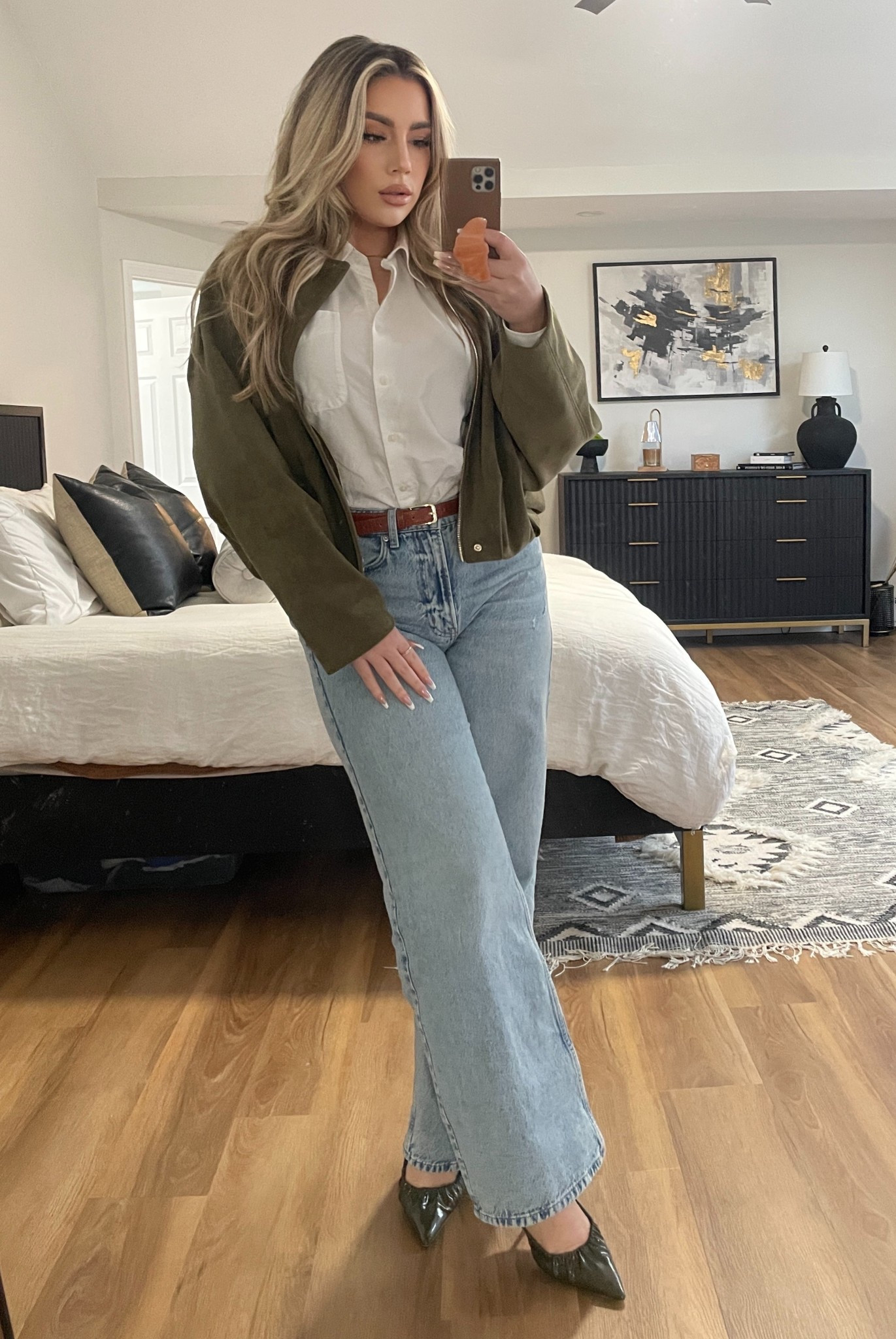 Casual weekend look! Wide leg jeans, suede jacket, and cropped button down shirt. Pair with sambas for even a more casual look  

#LTKdayinmylife #LTKStyleTip #LTKootd