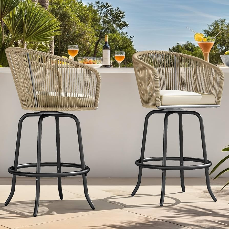 YITAHOME Counter Height Bar Stools Set of 2, Outdoor Bar Stools with Soft Cushions, Patio Rattan ... | Amazon (US)