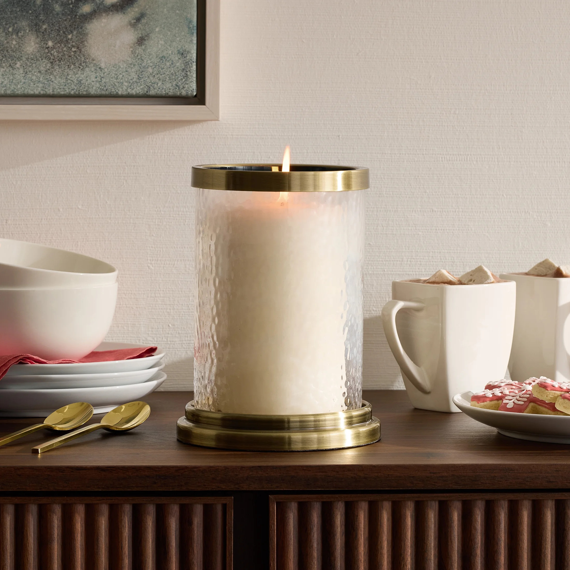 Better Homes & Gardens Clear & Brass Glass Hurricane Candle Holder, 4" | Walmart (US)