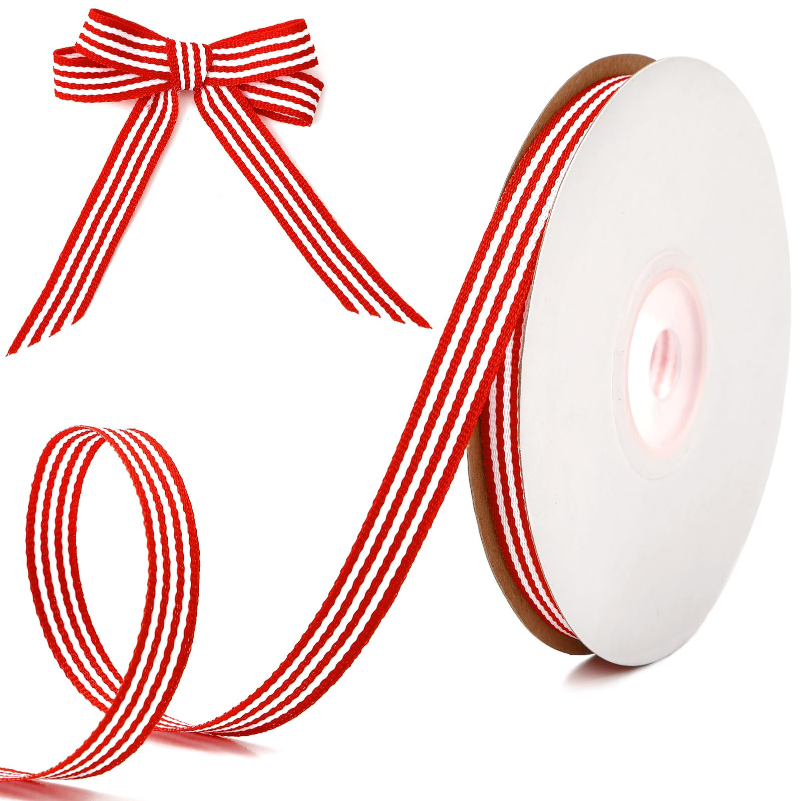 15 Yards Red White Striped Ribbons, 10mm Wide Christmas Grosgrain Craft Ribbon Xmas Candy Cane Fa... | Amazon (US)