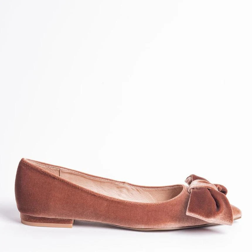 Cecelia New York-Brie bow pointed ballet velvet bow flat Dark Taupe | Cecelia New York