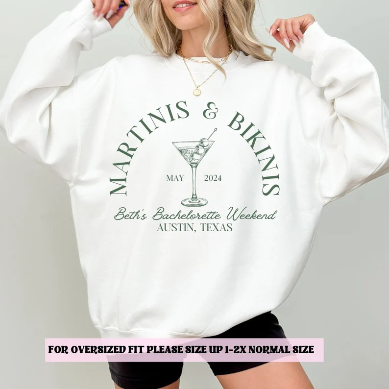 Martinis and Bikini Sweatshirt, Beach Bachelorette, Tinis and Bikins Bachelorette, Custom Locatio... | Etsy (US)