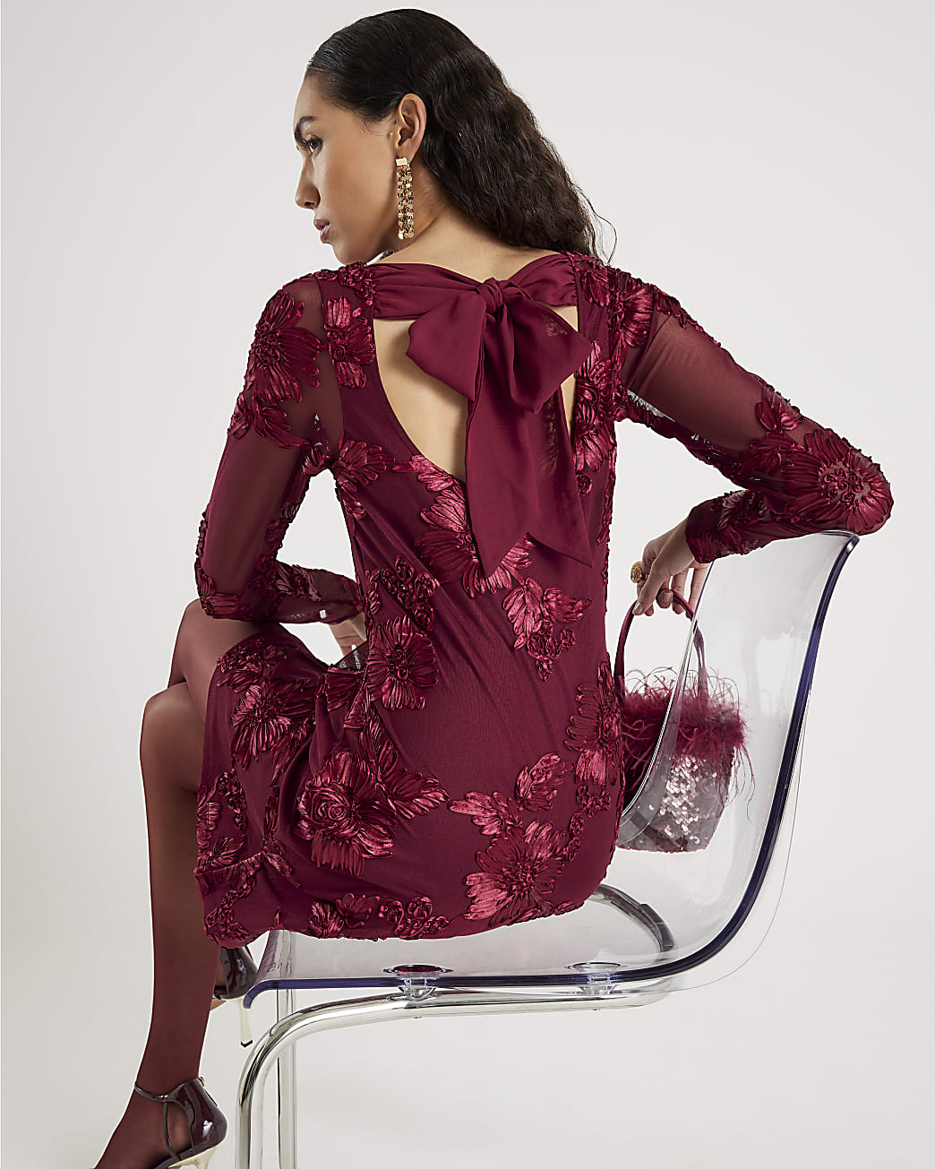 Red Long Sleeve Cornelli Mini Dress | River Island UK & IE