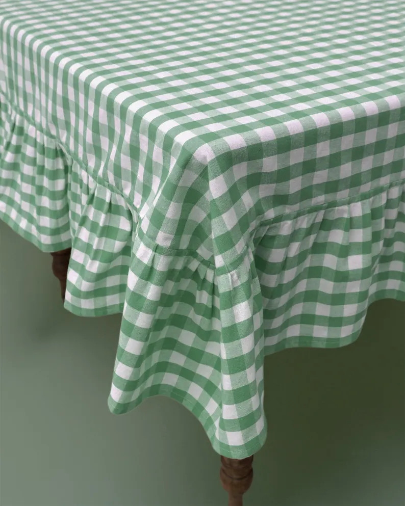 Moss Ruffled Gingham Tablecloth | Etsy (US)