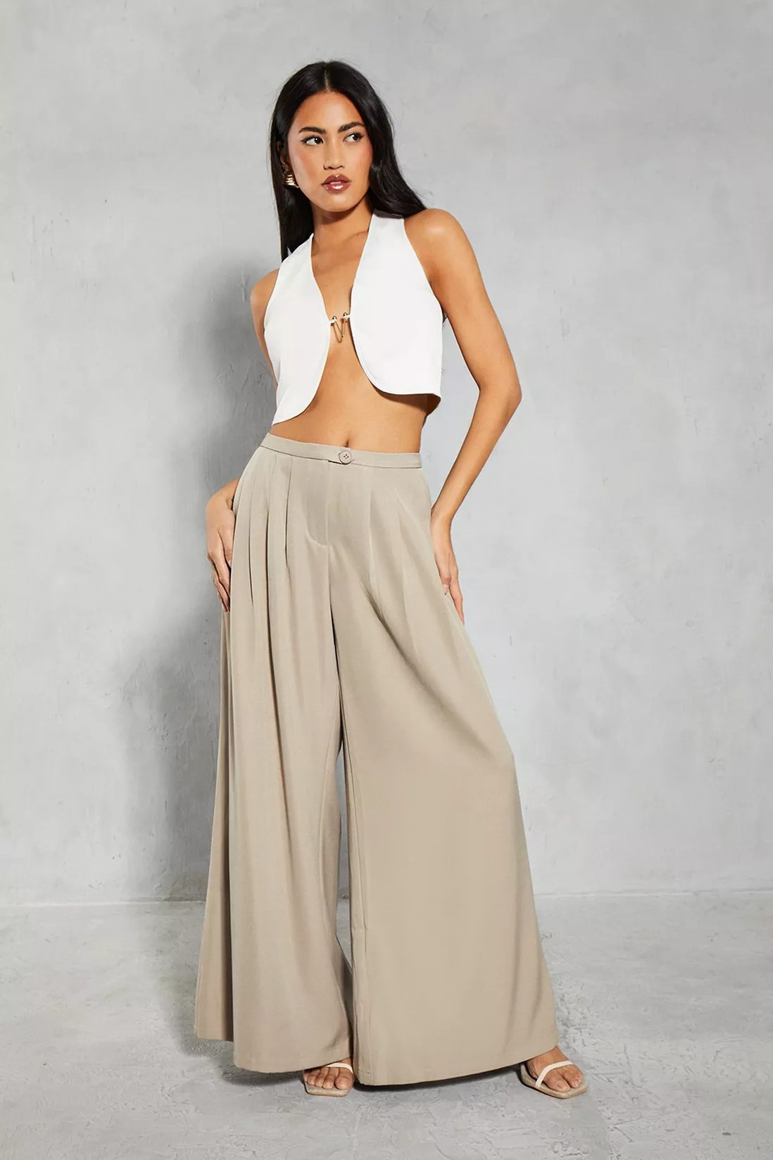 Trousers | Tailored Mid Rise Oversized Wide Leg Trousers | MissPap | Miss Pap UK