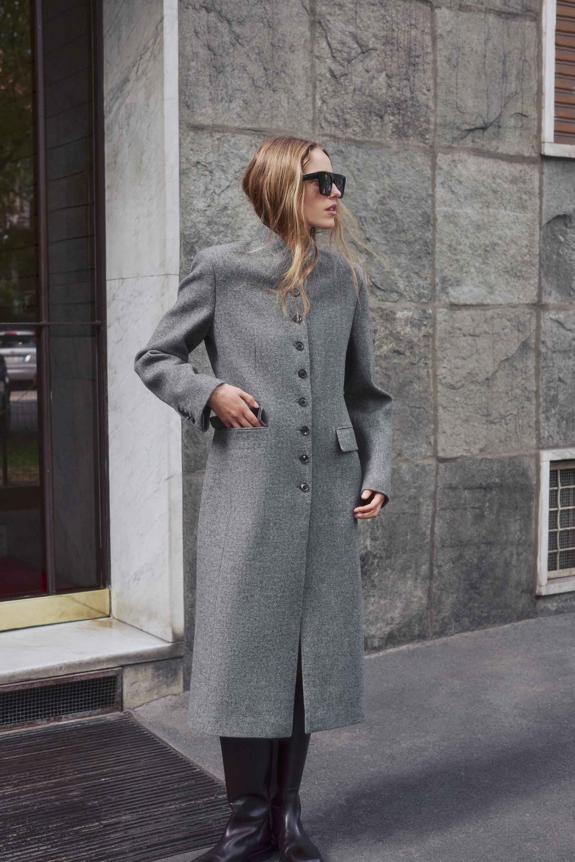 Zara - Zw Collection Wool Button Coat - Grey - M - Woman | Zara UK