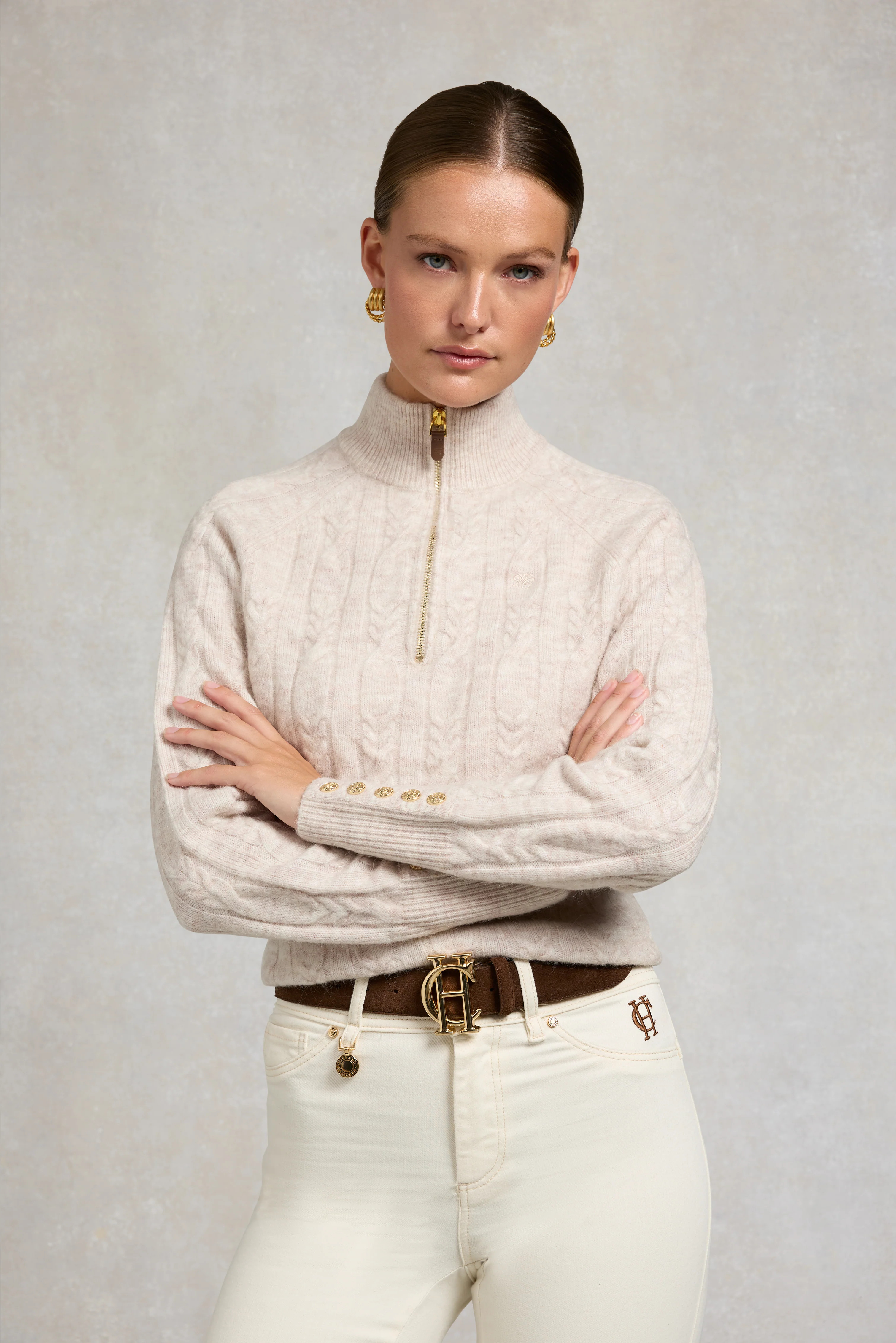 Bridget Quarter Zip Knit (Barley) | Holland Cooper