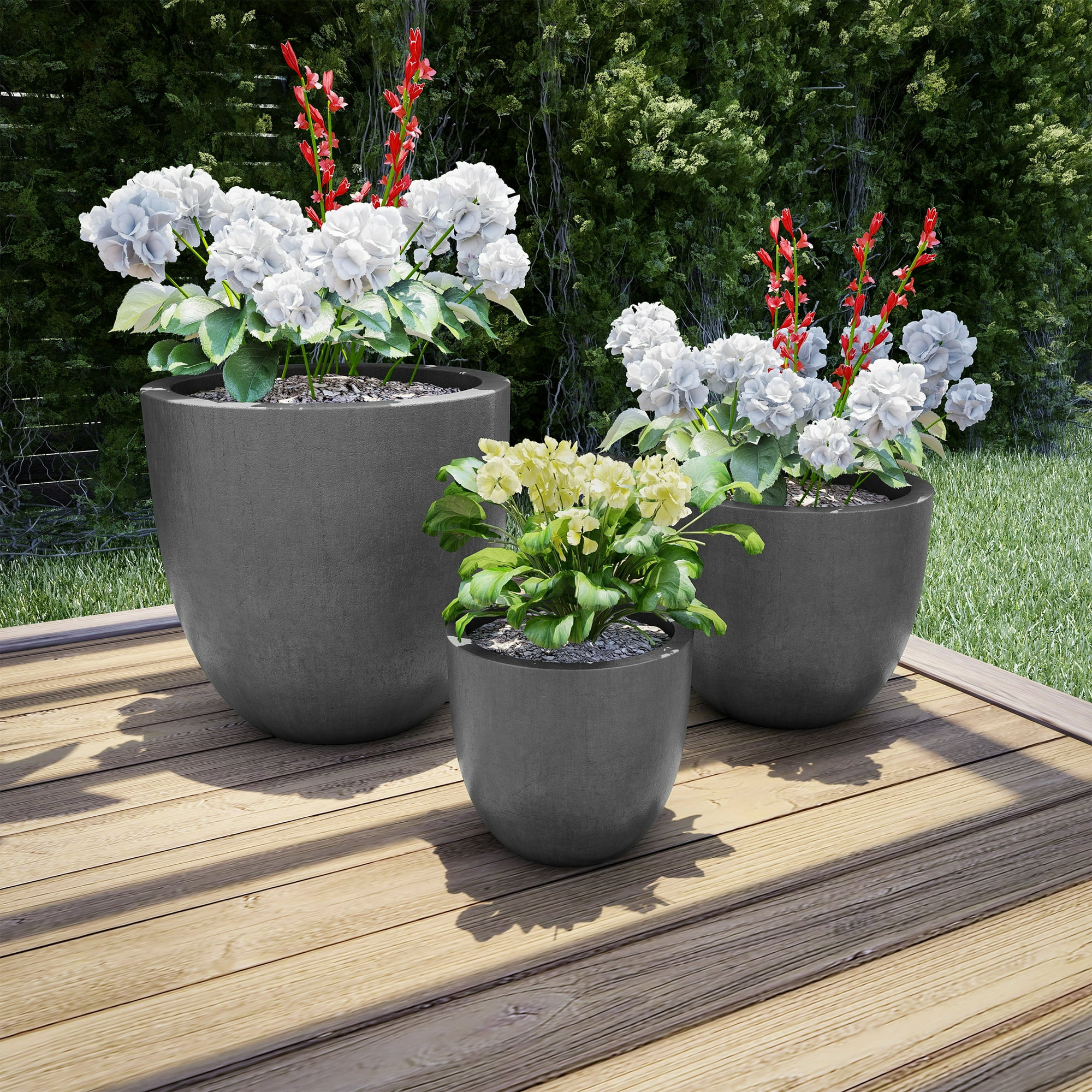 Set of 3 Fiber Clay Planters – Tapered Gray by Pure Garden | Walmart (US)
