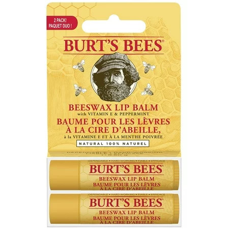 Burt s Bees 100% Natural Moisturizing Lip Balm Original Beeswax with Vitamin E & Peppermint Oil – 2 Tubes Unflavored 2 Count | Walmart (US)