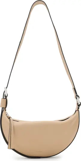 AllSaints Half Moon Leather Crossbody Bag in Black at Nordstrom | Nordstrom