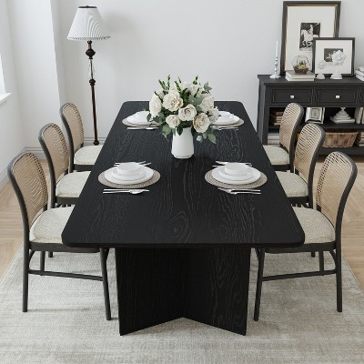 PexFix 79" x 33.5" Solid Wood Farmhouse Dining Table with V-Shaped Legs and Square Wood Top for Modern Dining Rooms & Family Gatherings Black | Target