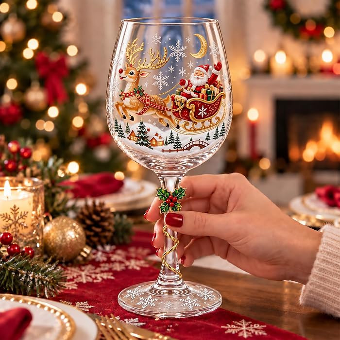 Christmas 3D Wine Glass Collection,Santa Christmas Wine Glasses Collectible,6 Xmas Festive Patter... | Amazon (US)