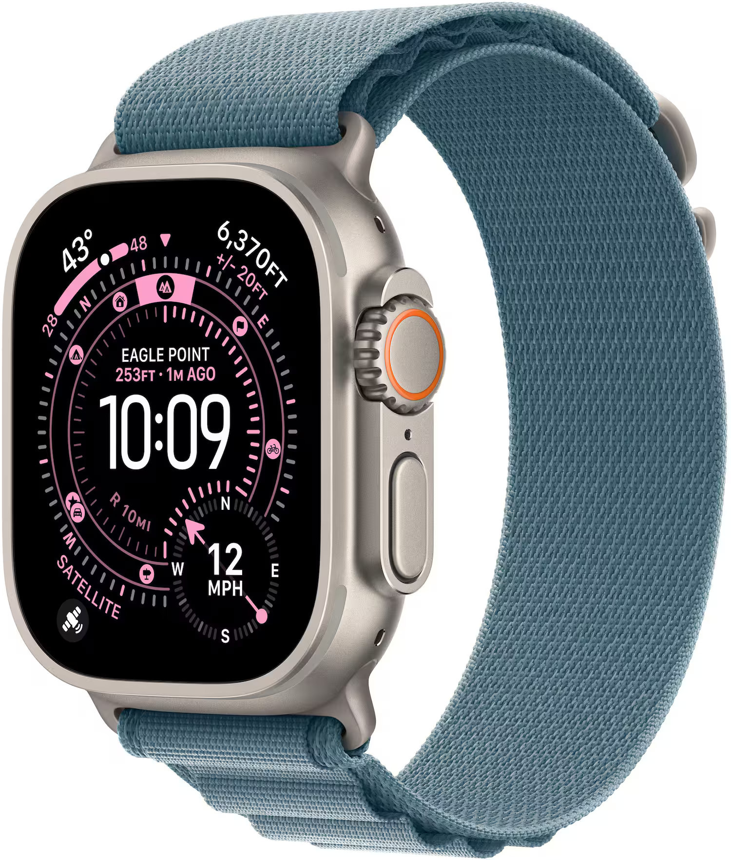 Apple Watch Ultra 3 (GPS+Cellular) 49mm Titanium Case with Light Blue Alpine Loop - Medium - Natural (Verizon) - (2025) | Best Buy U.S.